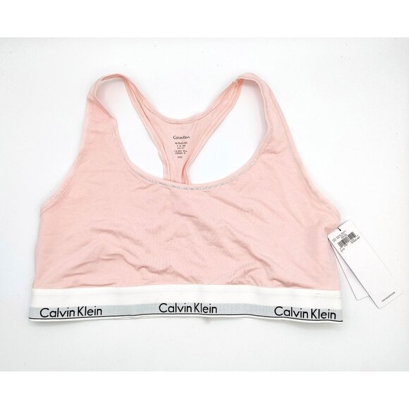 Calvin Klein Women’s Light Pink Modern Cotton Raceback Logo Bralette XL NWT - Picture 1 of 6